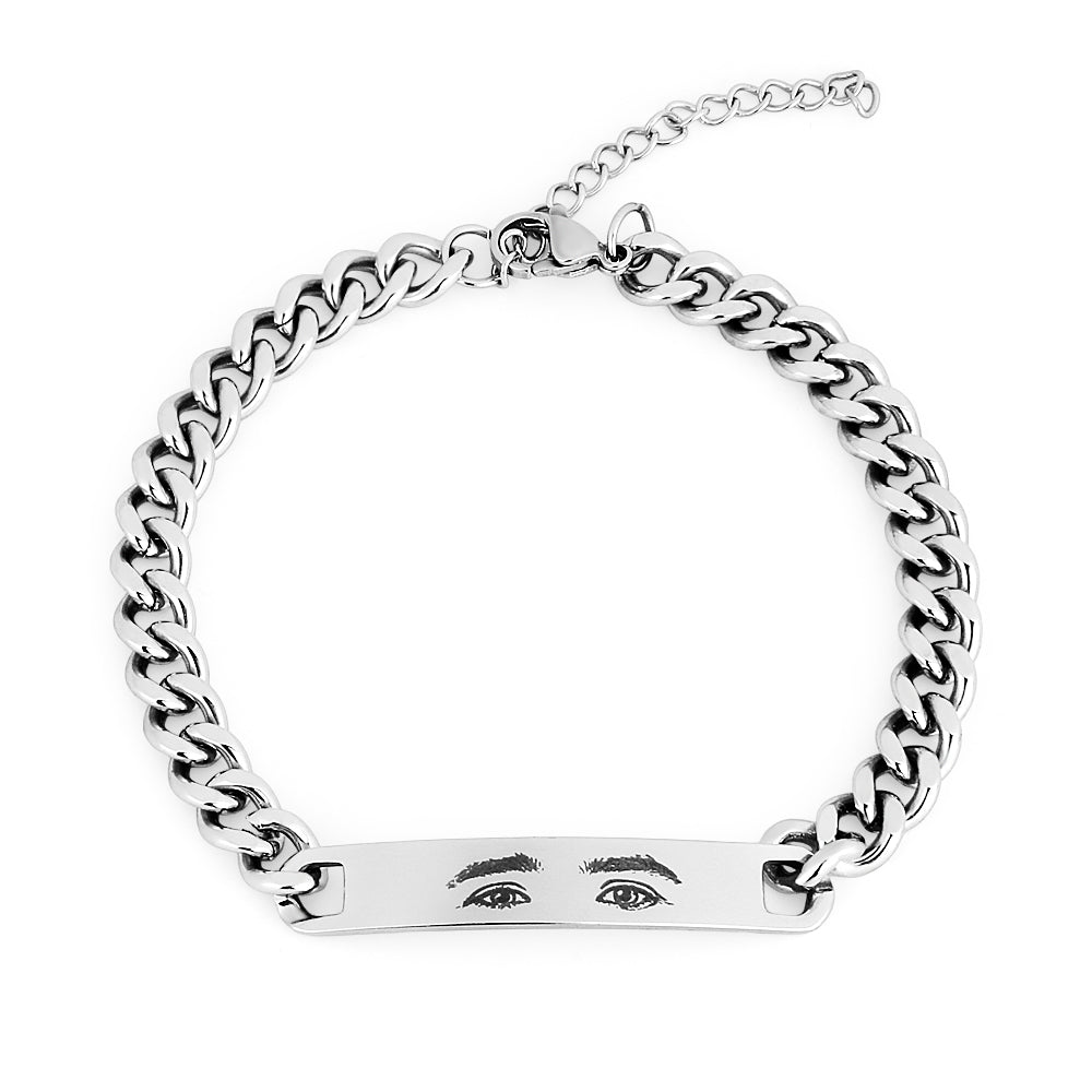 Stainless Steel Laser Engraved Custom Eye Photo Couple Bracelet