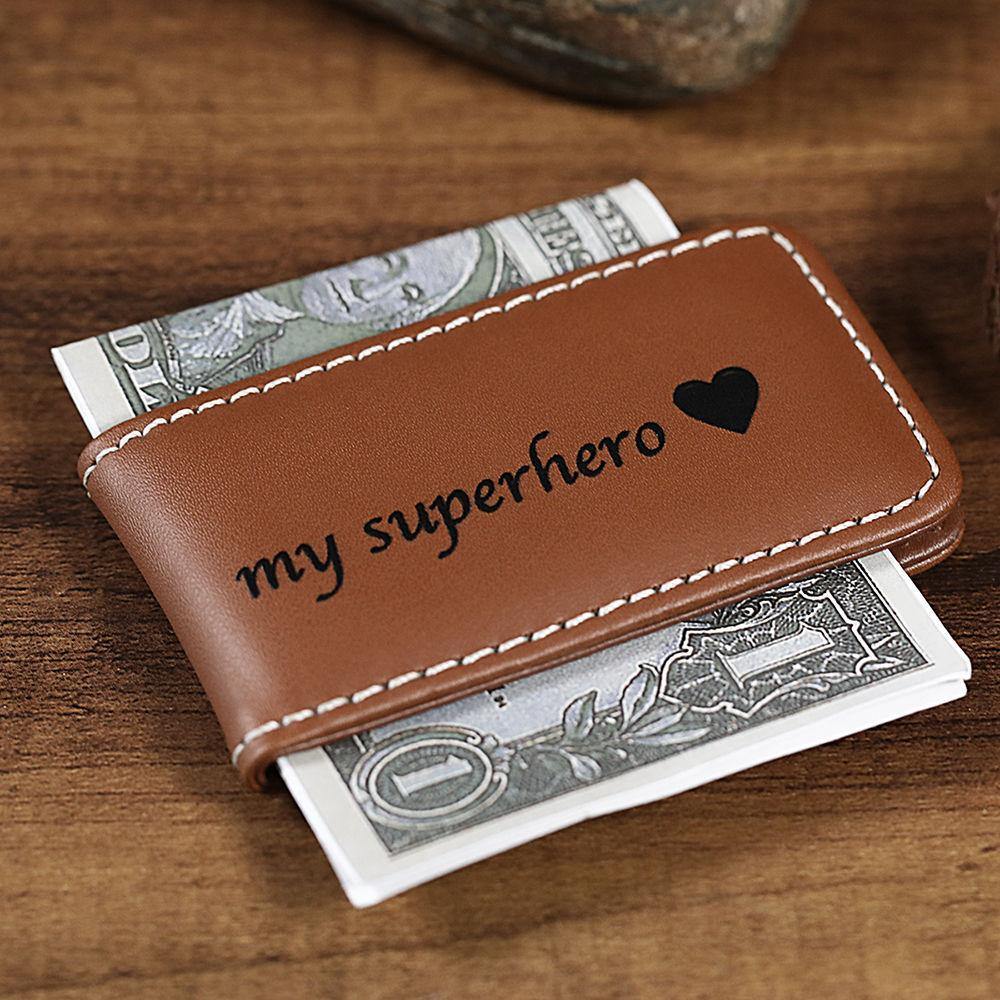 Engraved Money Clip Keepsake Gift Leather Brown