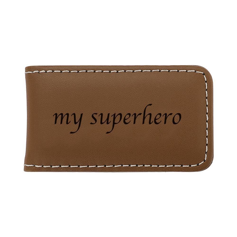 Engraved Money Clip Keepsake Gift Leather Brown