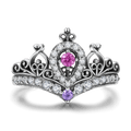 Summer Female Captured Hearts Tiara Ring Pink Purple 925 Sterling Silver