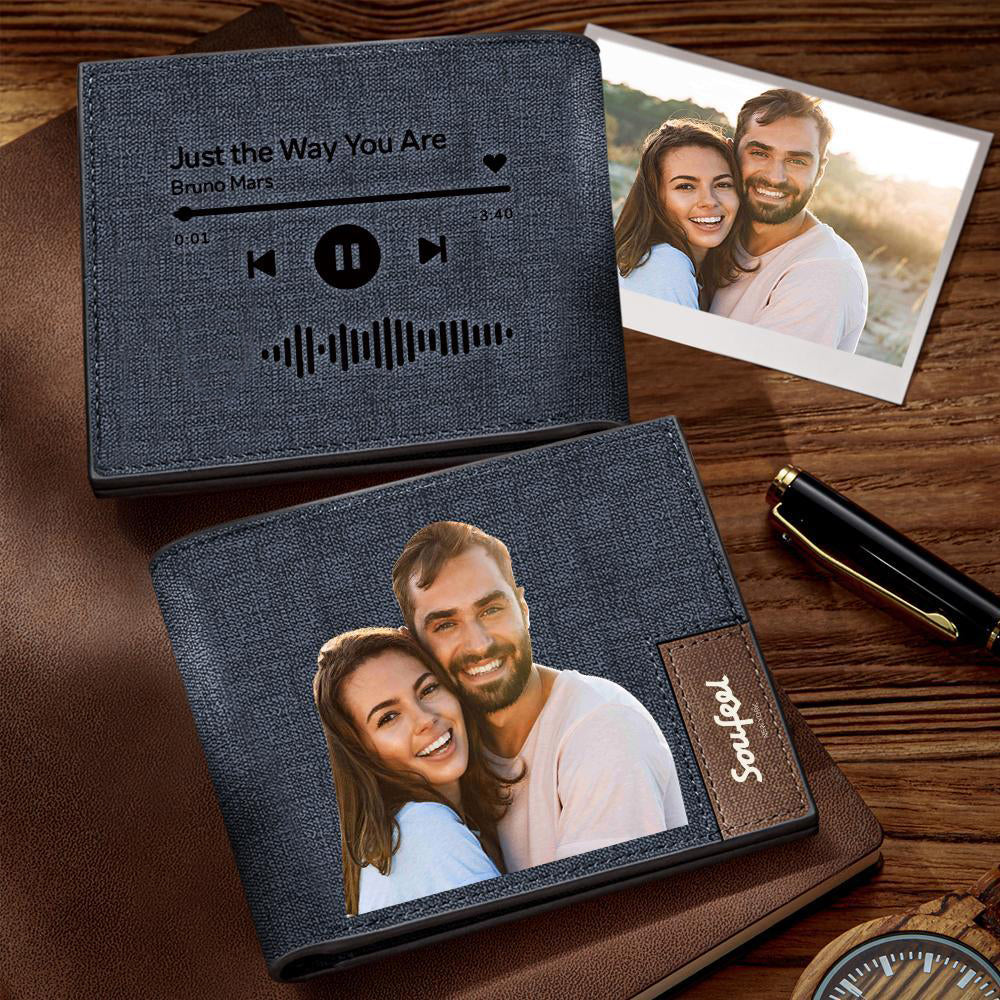 Scannable Music Code Wallet Photo Engraved Wallet Gifts for Boyfriend/Husband