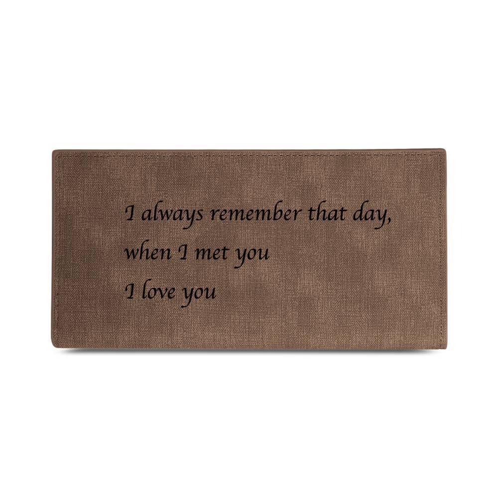 Men's Long Style Bifold Custom Inscription Photo Wallet - Brown Leather