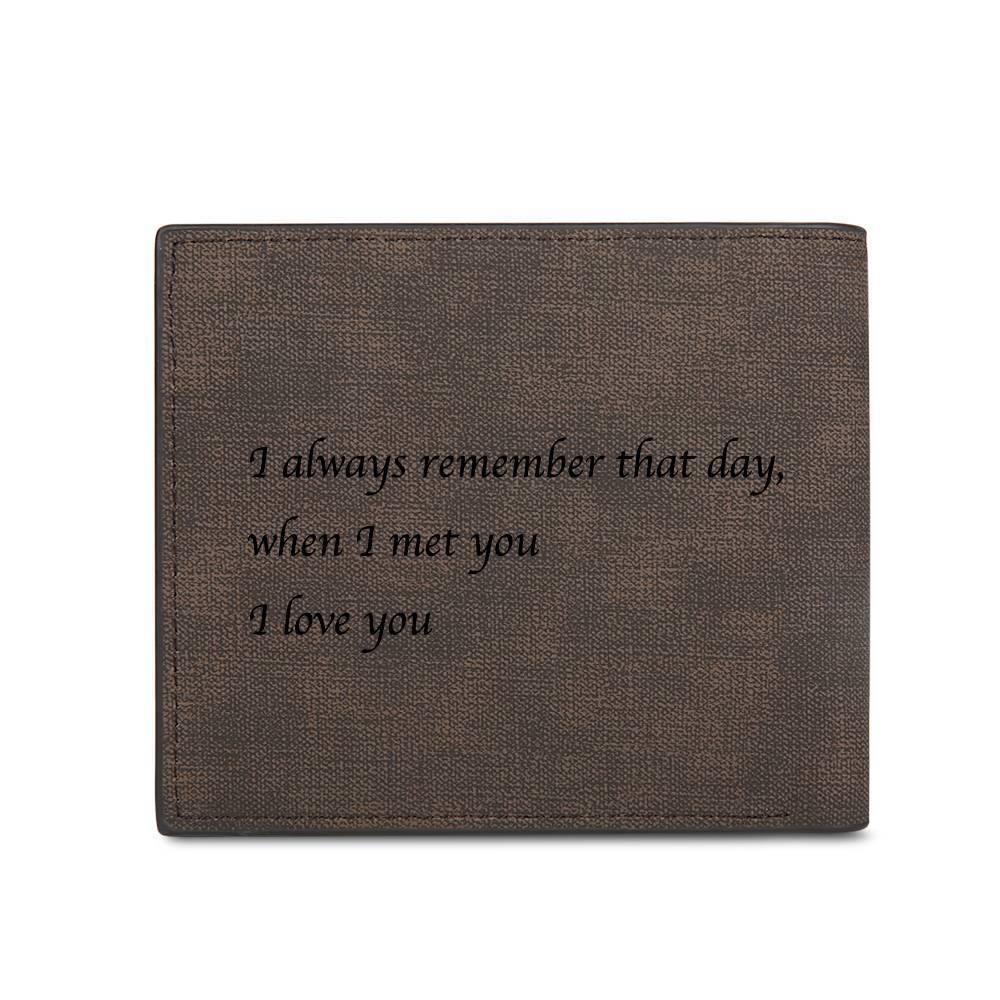 Men's Bifold Custom Inscription Photo Engraved Wallet - Coffee Leather Christmas Gifts for Men