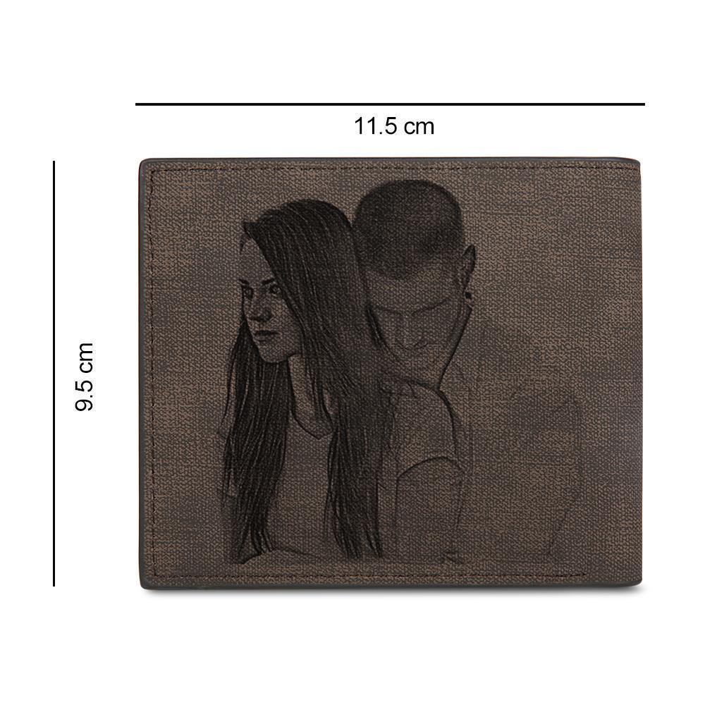 Men's Bifold Custom Inscription Photo Wallet Two Pictures - Coffee Leather