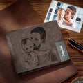 Men's Bifold Custom Inscription Photo Engraved Wallet - Coffee Leather