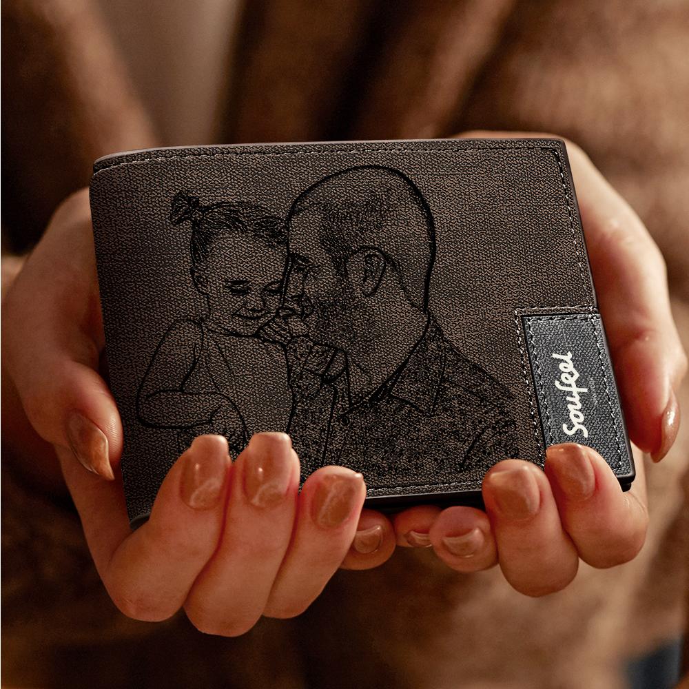 Men's Wallet Set, Personalized Wallet, Photo Wallet with Engraving Wallet Card for Farther's Day