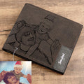 Men's Bifold Custom Inscription Photo Engraved Wallet - Coffee Leather Christmas Gifts for Men