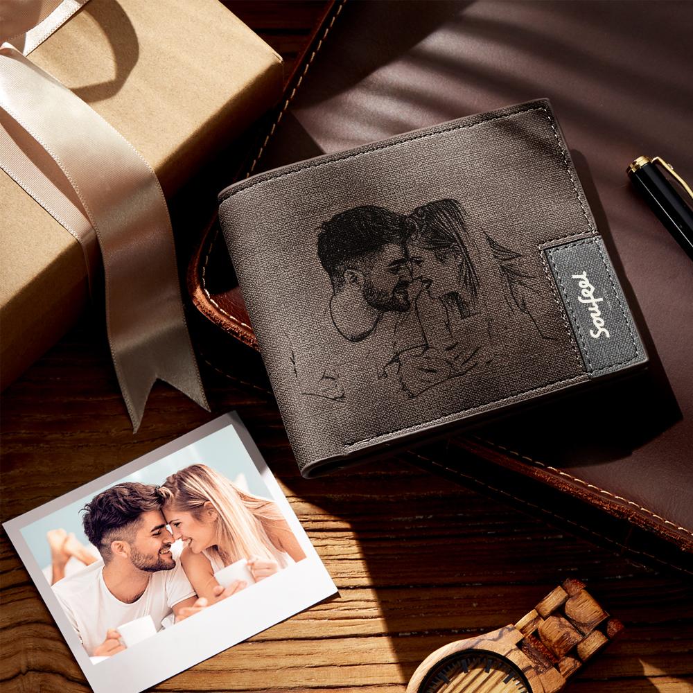 Scannable QR Code Wallet Photo Engraved Wallet Custom Link Memorial Gifts
