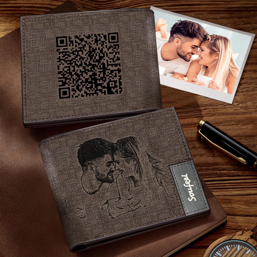 Scannable QR Code Wallet Photo Engraved Wallet Custom Link Memorial Gifts