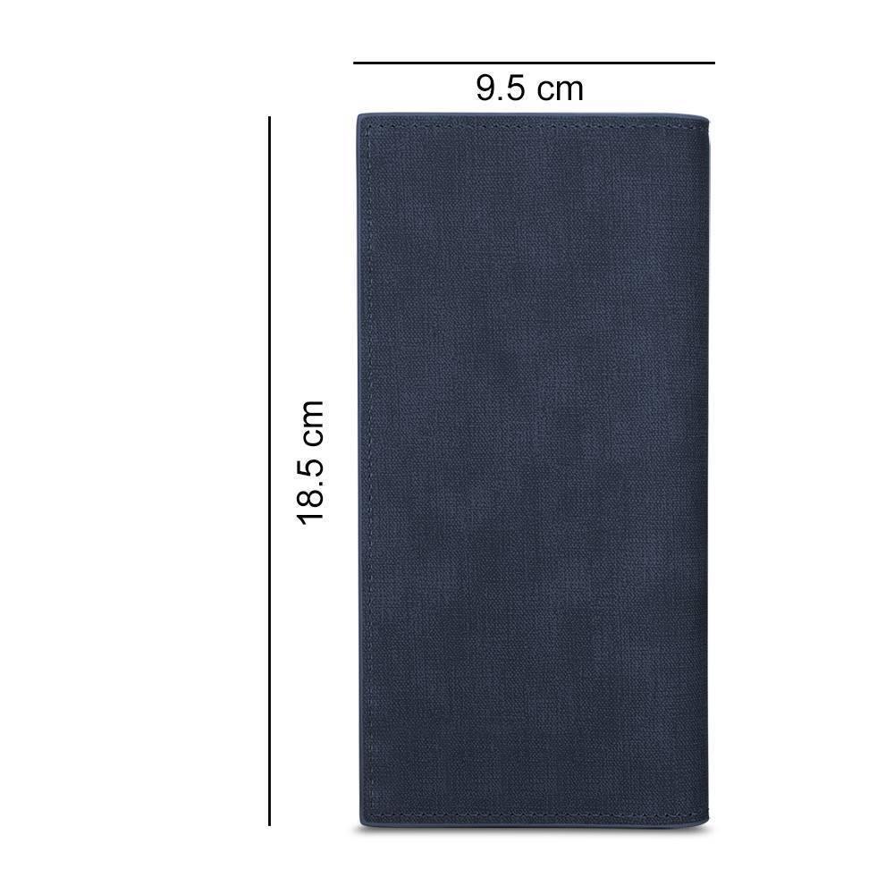 Men's Long Style Bifold Custom Inscription Photo Engraved Wallet - Blue Leather