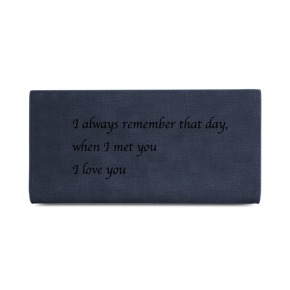 Men's Long Style Bifold Custom Inscription Photo Wallet - Blue Leather