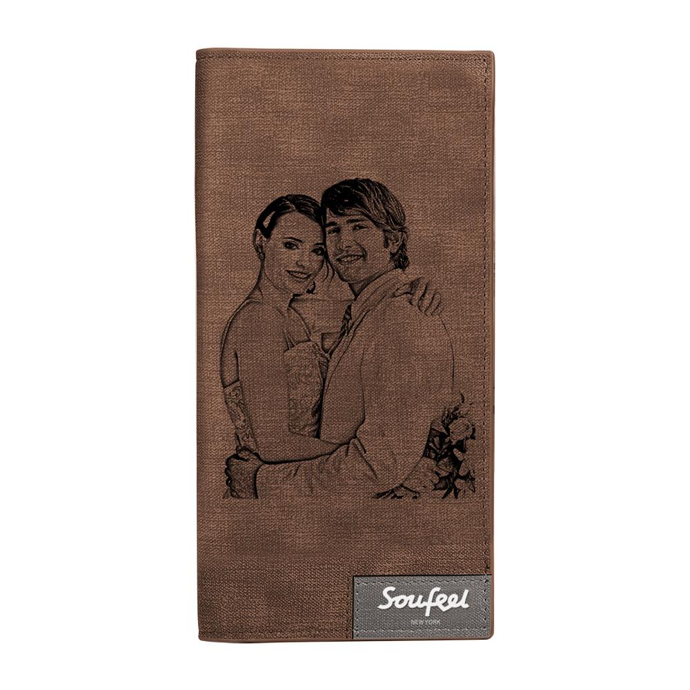 Men's Long Style Bifold Custom Inscription Photo Engraved Wallet - For Couple
