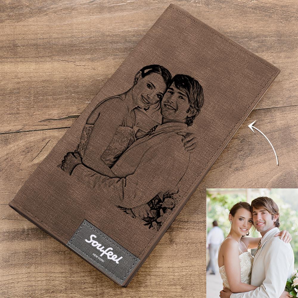 Men's Long Style Bifold Custom Inscription Photo Engraved Wallet - For Couple