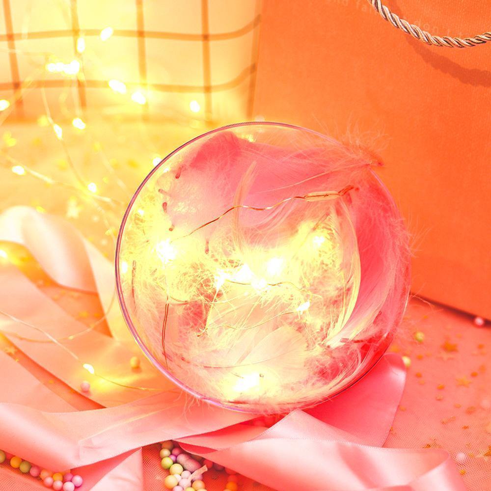 Transparent Plastic Ball Light String Light Pink Feather Three-piece Suit Creative Gift Combination
