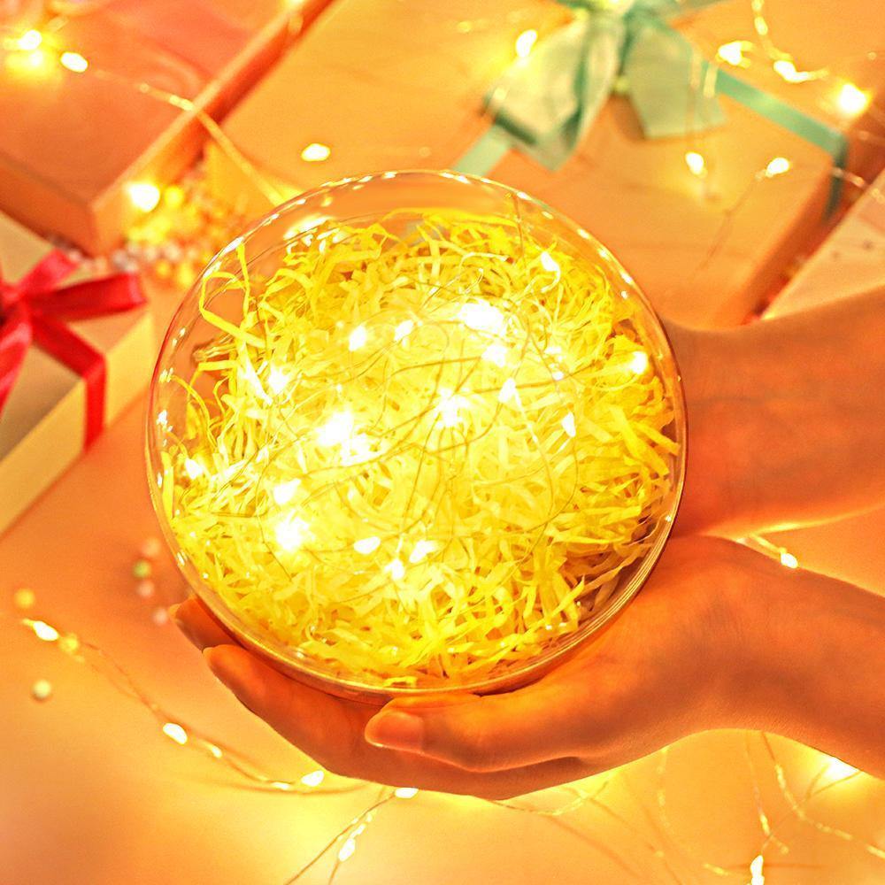 Transparent Round Plastic Ball Color Light String Wood Color Raffia Shredded Paper Silk Three-piece Suit Creative Gift Combination