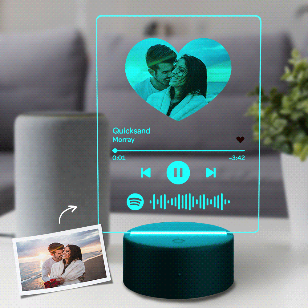 Scannable Heart Shaped Custom Photo Spotify Acrylic LED Lamp 7 Colors For Her