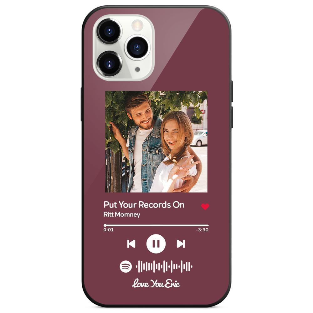 Custom Spotify Code Music iPhone Case with Text Scannable Engraved Custom Music Song Tempered Glass - Purple