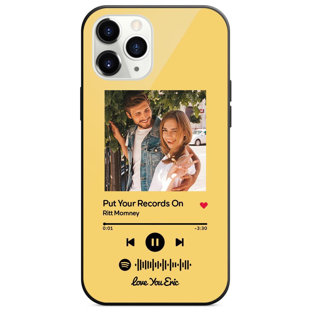 Custom Spotify Code Music iPhone Case with Text Scannable Engraved Custom Music Song Tempered Glass  - Yellow