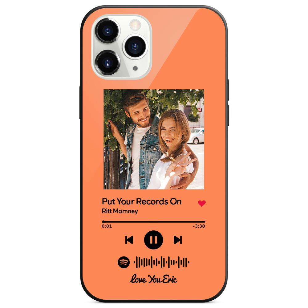 Custom Spotify Code Music iPhone Case with Text Scannable Engraved Custom Music Song Tempered Glass  - Orange