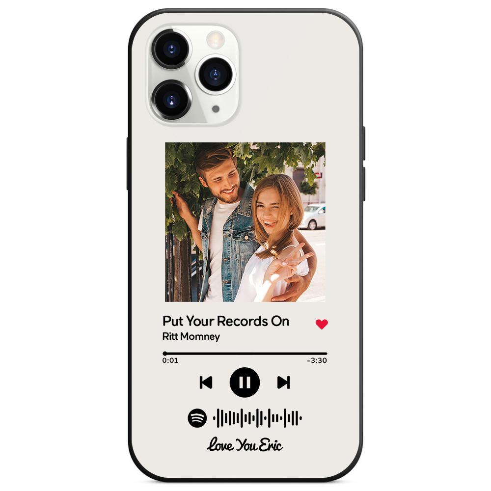 Custom Spotify Code Music iPhone Case with Text Scannable Engraved Custom Music Song Tempered Glass  - White