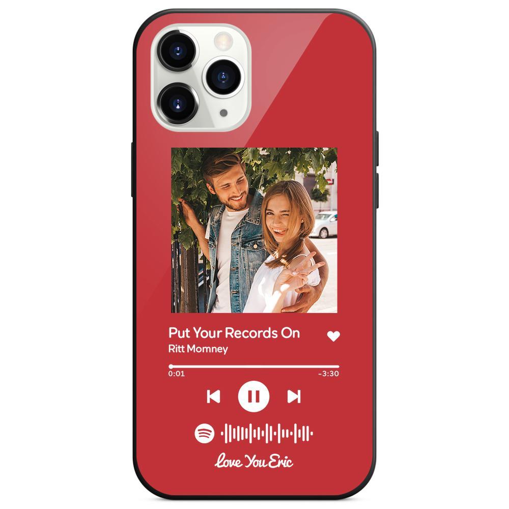 Custom Spotify Code Music iPhone Case with Text Scannable Engraved Custom Music Song Tempered Glass  - Red