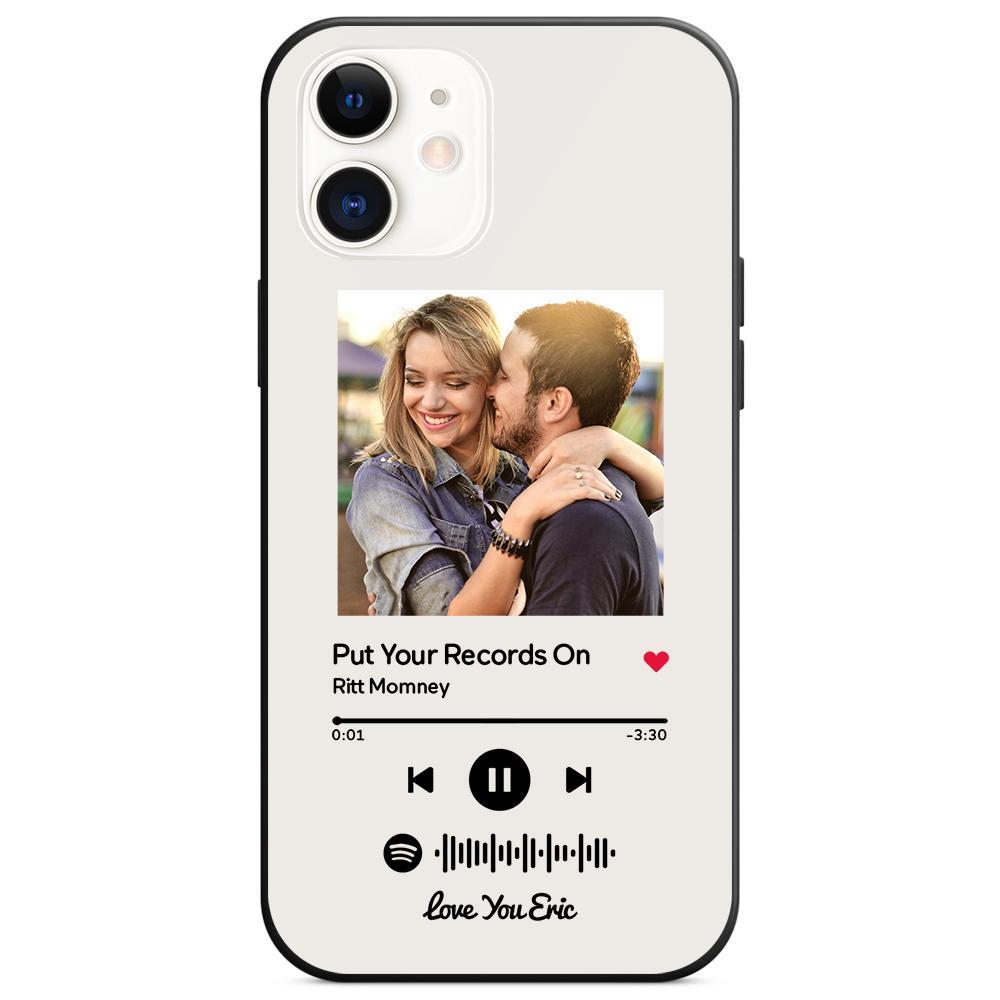Custom Spotify Code Music iPhone Case with Text Scannable Engraved Custom Music Song Tempered Glass  - White