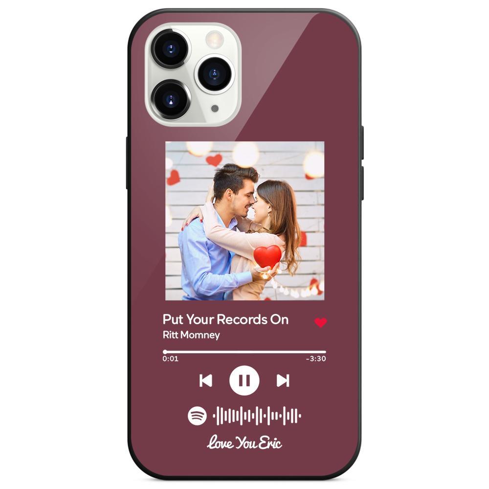 Custom Spotify Code Music iPhone Case with Text Scannable Engraved Custom Music Song Tempered Glass - Purple