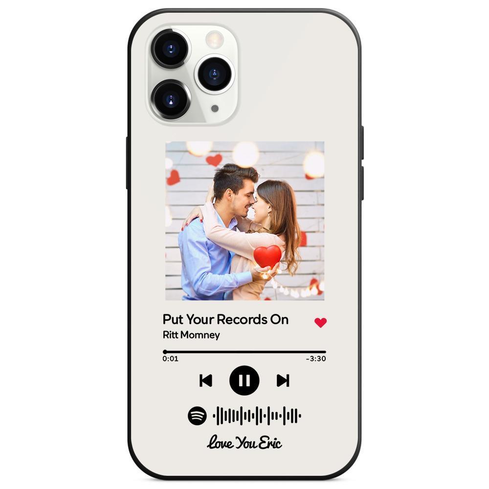 Custom Spotify Code Music iPhone Case with Text Scannable Engraved Custom Music Song Tempered Glass  - White