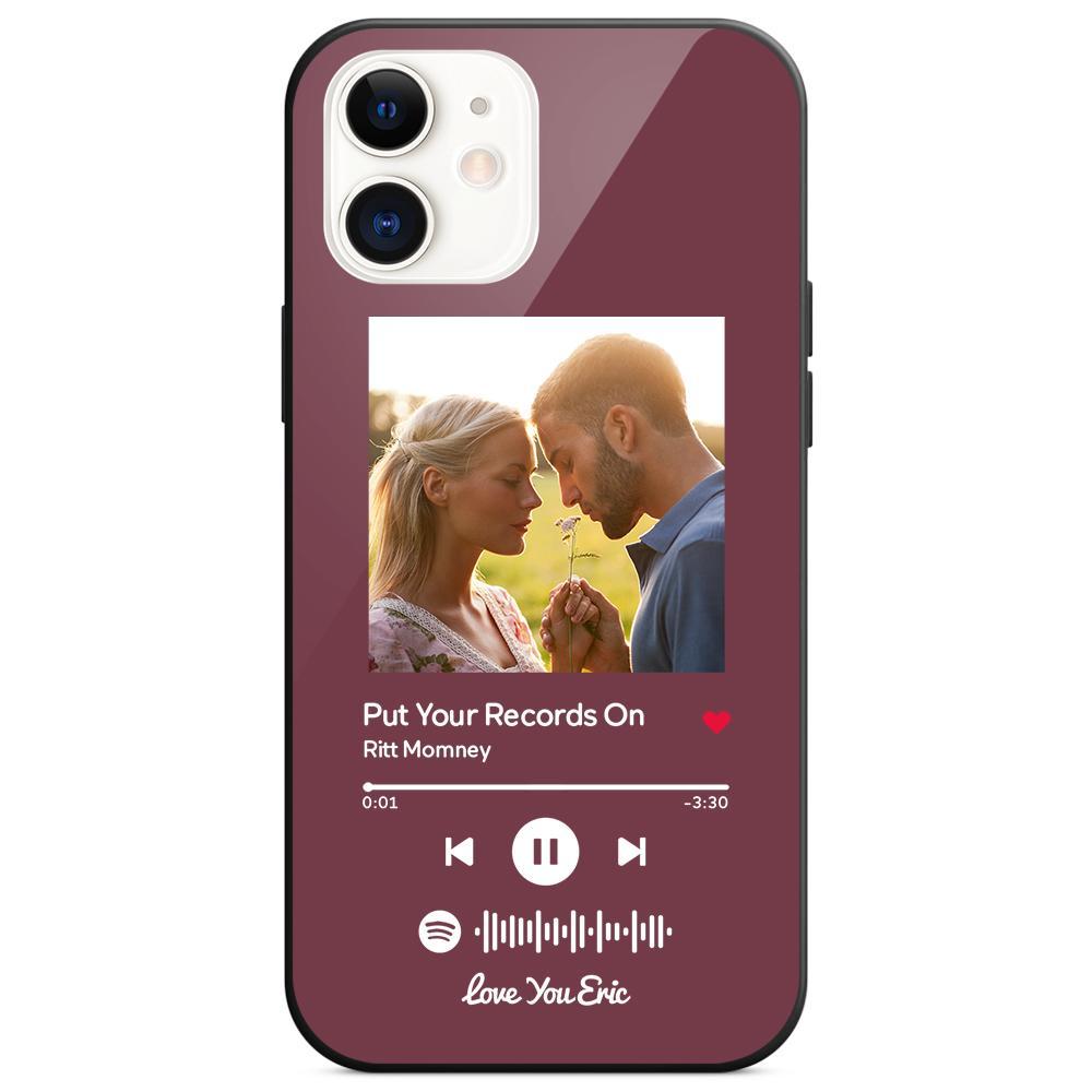 Custom Spotify Code Music iPhone Case with Text Scannable Engraved Custom Music Song Tempered Glass - Purple
