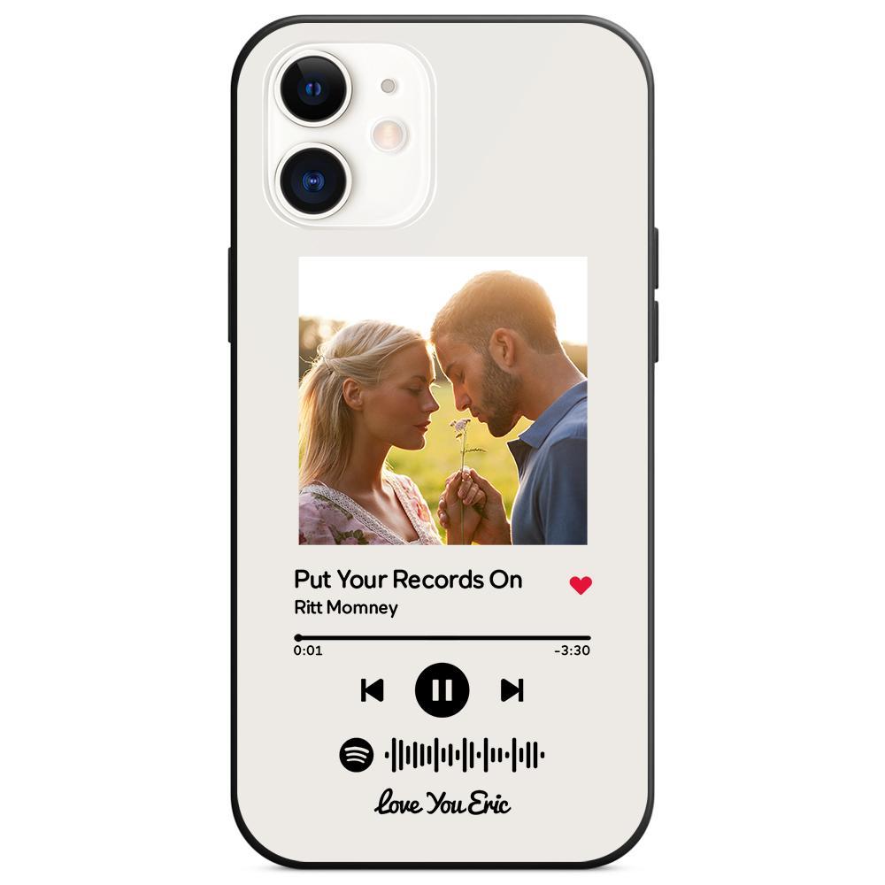 Custom Spotify Code Music iPhone Case with Text Scannable Engraved Custom Music Song Tempered Glass  - White