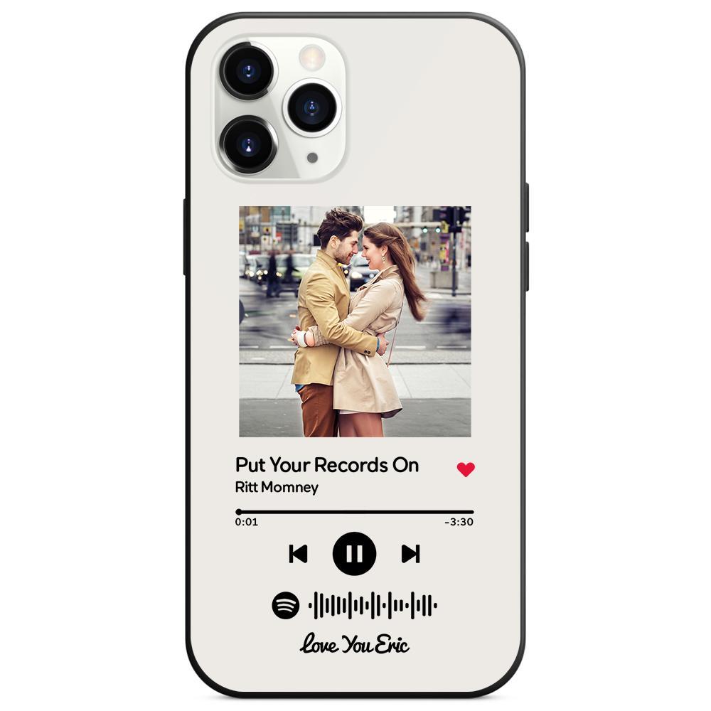Custom Spotify Code Music iPhone Case with Text Scannable Engraved Custom Music Song Tempered Glass  - White
