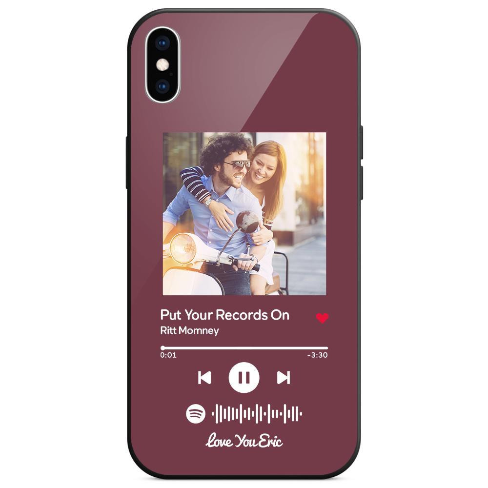 Custom Spotify Code Music iPhone Case with Text Scannable Engraved Custom Music Song Tempered Glass - Purple