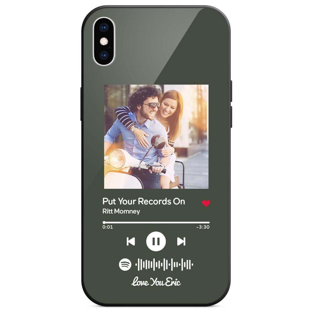 Custom Spotify Code Music iPhone Case with Text Scannable Engraved Custom Music Song Tempered Glass  - Dark Green