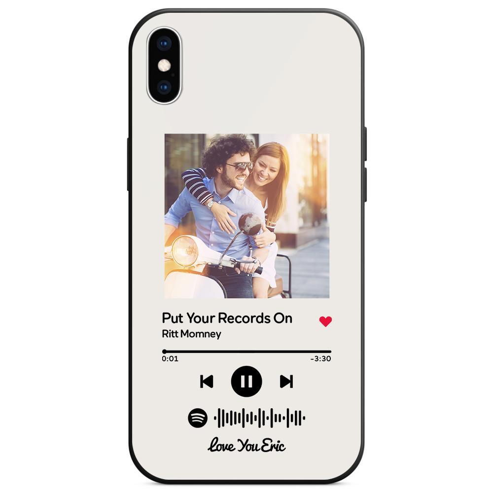 Custom Spotify Code Music iPhone Case with Text Scannable Engraved Custom Music Song Tempered Glass  - White