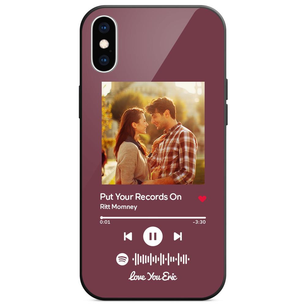 Custom Spotify Code Music iPhone Case with Text Scannable Engraved Custom Music Song Tempered Glass - Purple
