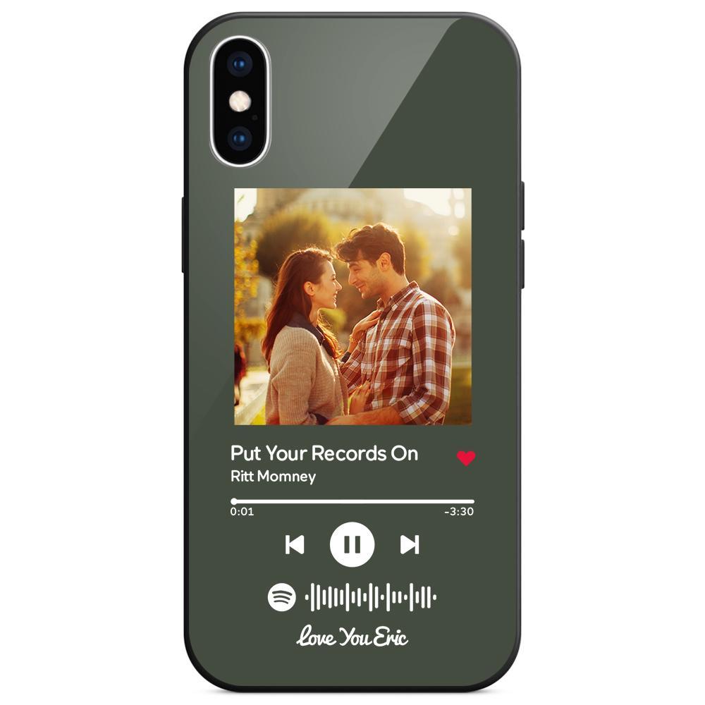 Custom Spotify Code Music iPhone Case with Text Scannable Engraved Custom Music Song Tempered Glass  - Dark Green