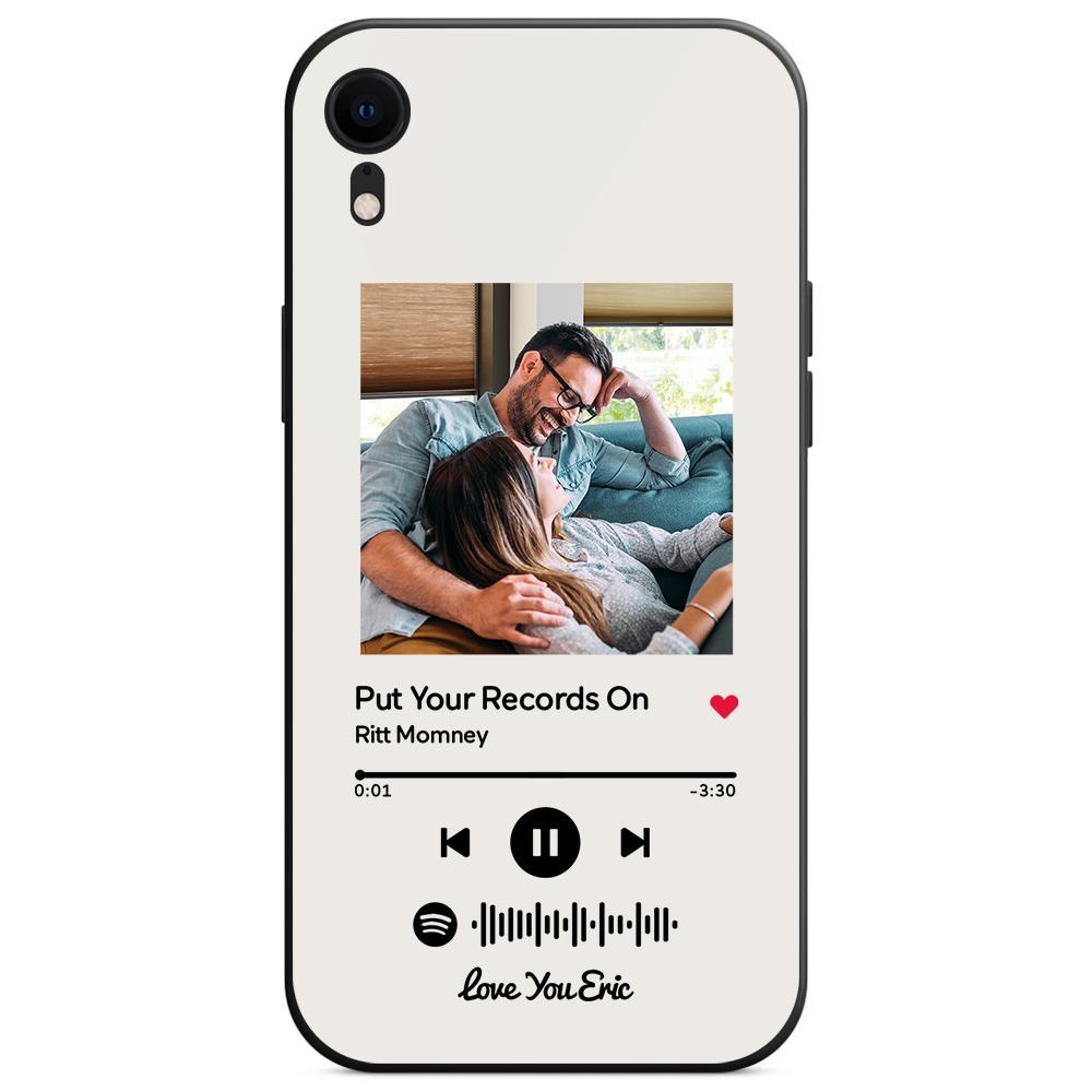 Custom Spotify Code Music iPhone Case with Text Scannable Engraved Custom Music Song Tempered Glass  - White