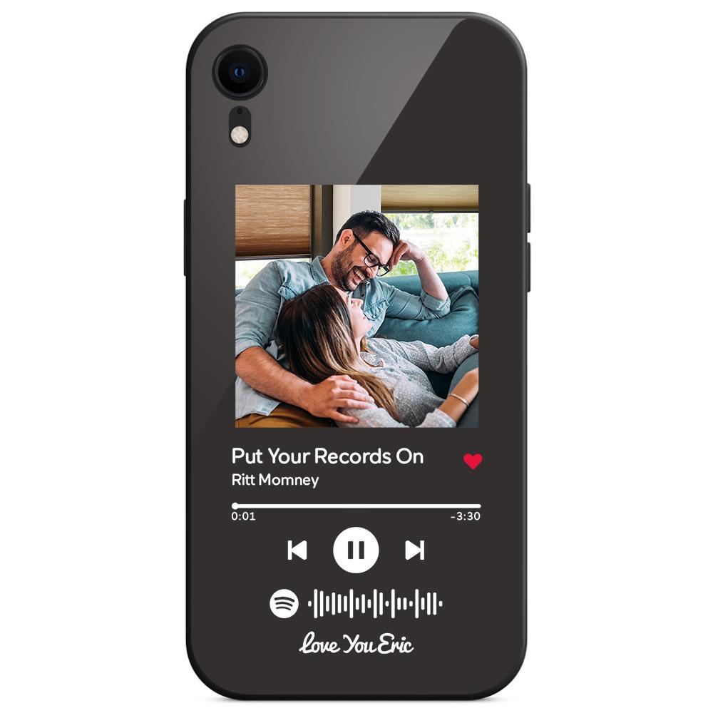 Custom Spotify Code Music iPhone Case with Text Scannable Engraved Custom Music Song Tempered Glass  - Black