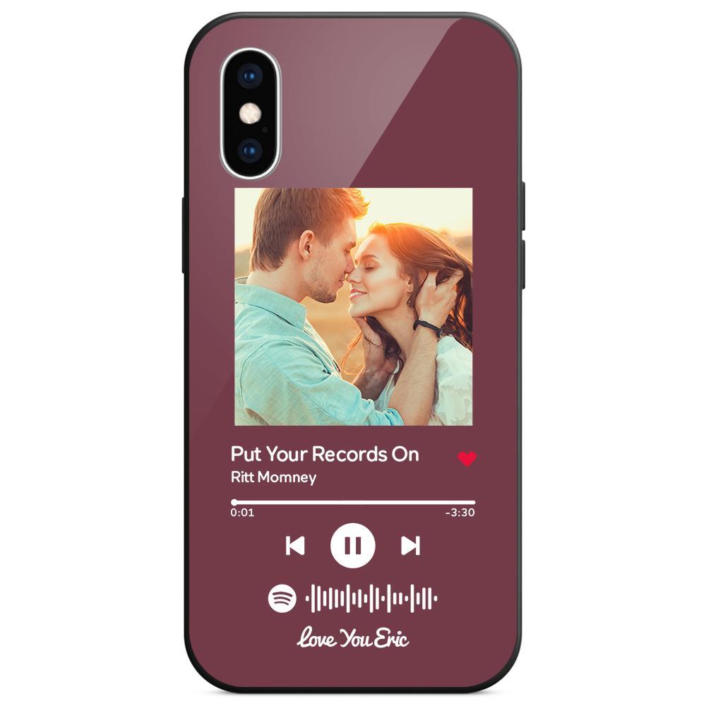 Custom Spotify Code Music iPhone Case with Text Scannable Engraved Custom Music Song Tempered Glass - Purple