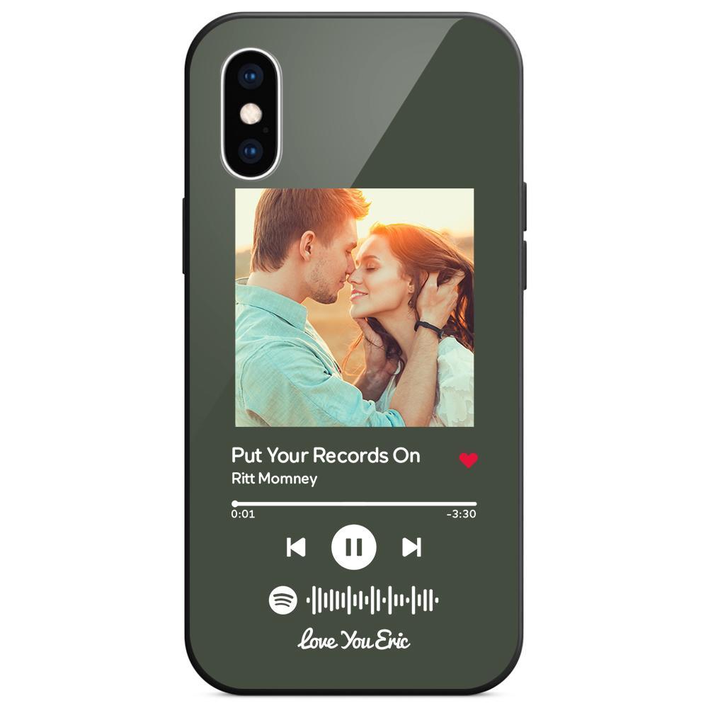 Custom Spotify Code Music iPhone Case with Text Scannable Engraved Custom Music Song Tempered Glass  - Dark Green