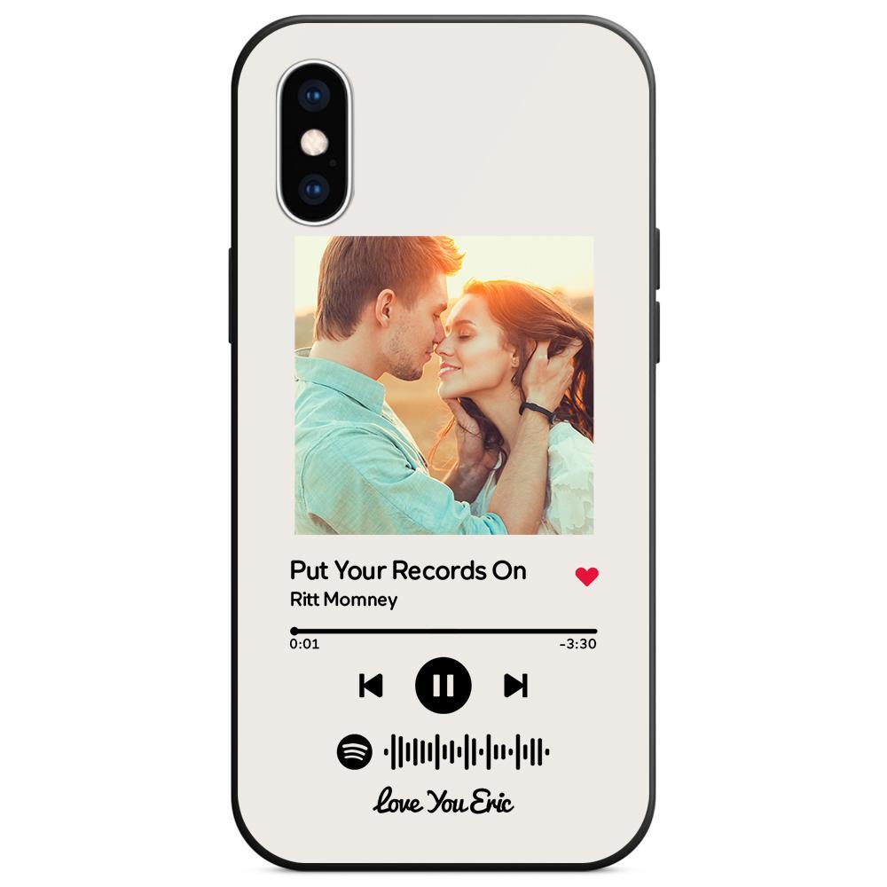 Custom Spotify Code Music iPhone Case with Text Scannable Engraved Custom Music Song Tempered Glass  - White