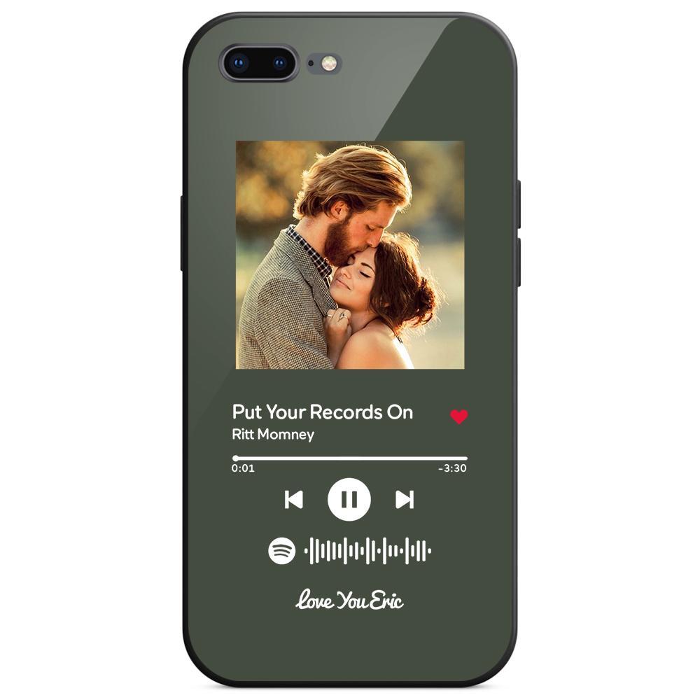 Custom Spotify Code Music iPhone Case with Text Scannable Engraved Custom Music Song Tempered Glass  - Dark Green