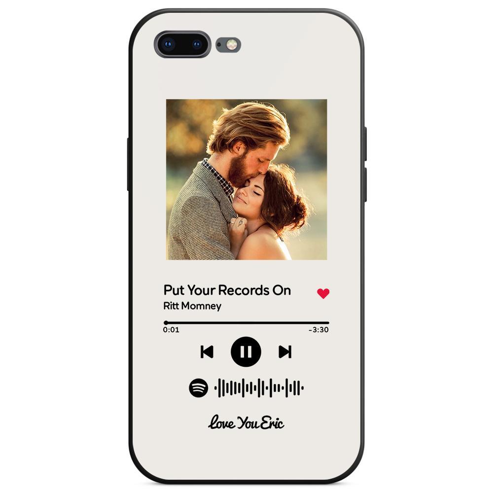 Custom Spotify Code Music iPhone Case with Text Scannable Engraved Custom Music Song Tempered Glass  - White