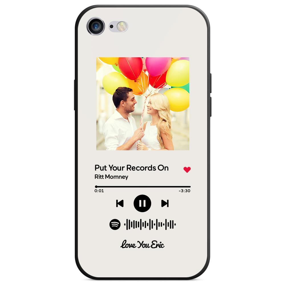 Custom Spotify Code Music iPhone Case with Text Scannable Engraved Custom Music Song Tempered Glass  - White