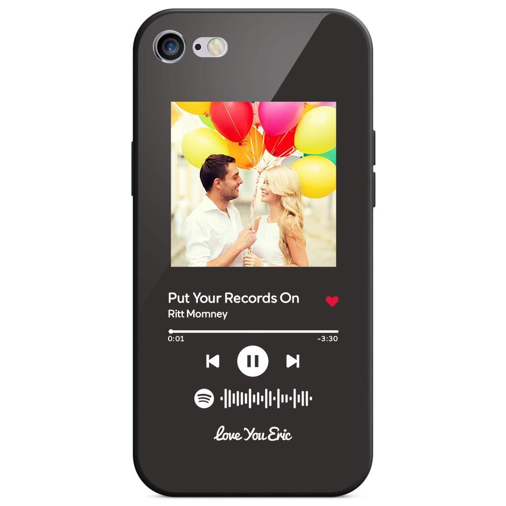 Custom Spotify Code Music iPhone Case with Text Scannable Engraved Custom Music Song Tempered Glass  - Black