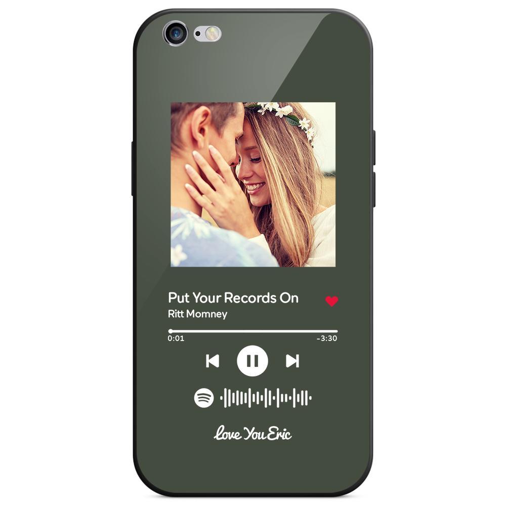 Custom Spotify Code Music iPhone Case with Text Scannable Engraved Custom Music Song Tempered Glass  - Dark Green