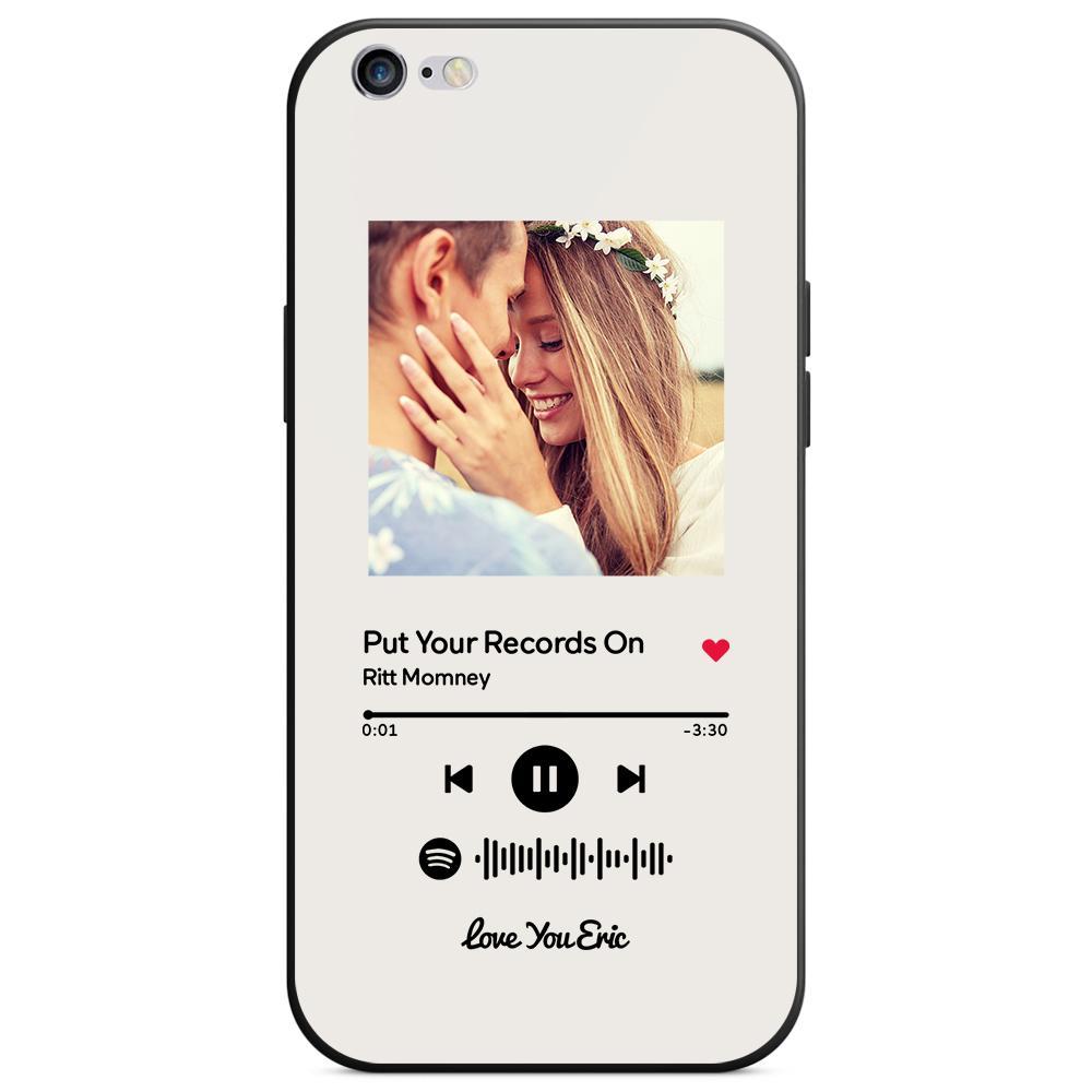 Custom Spotify Code Music iPhone Case with Text Scannable Engraved Custom Music Song Tempered Glass  - White