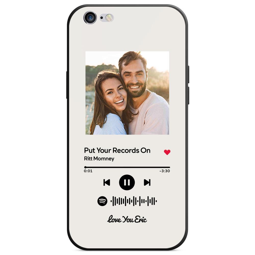 Custom Spotify Code Music iPhone Case with Text Scannable Engraved Custom Music Song Tempered Glass  - White