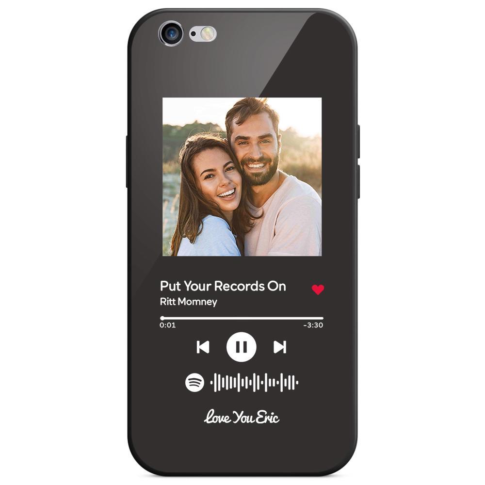 Custom Spotify Code Music iPhone Case with Text Scannable Engraved Custom Music Song Tempered Glass  - Black