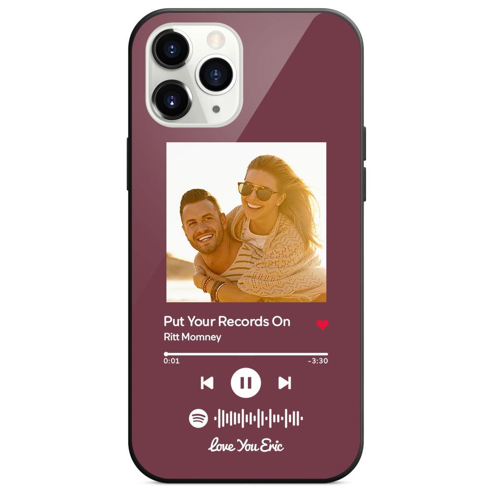 Custom Spotify Code Music iPhone Case with Text Scannable Engraved Custom Music Song Tempered Glass - Purple